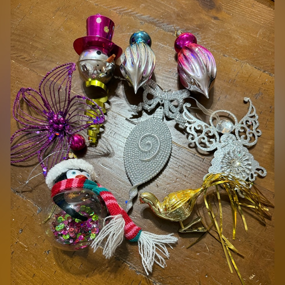 Christmas ornament lot includes 2 mercury glass ornaments, bird mercury glass